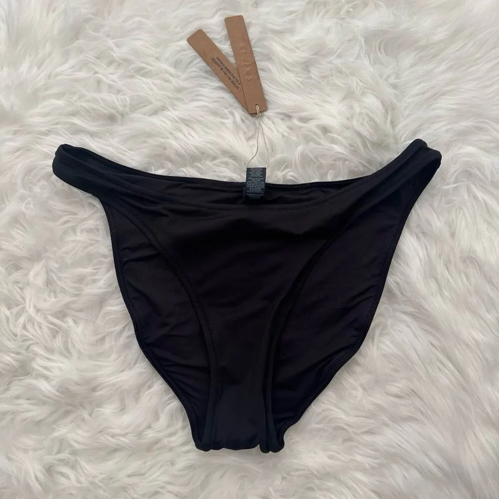 Skims Signature Swim Dipped Mid Coverage Bikini Bottom Onyx Size Medium